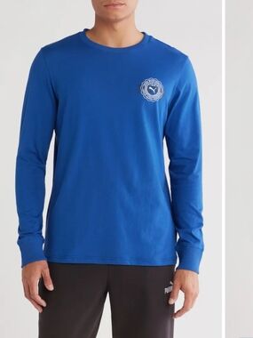 PUMA Men's Long Sleeve Crewneck Shirt Blue Large